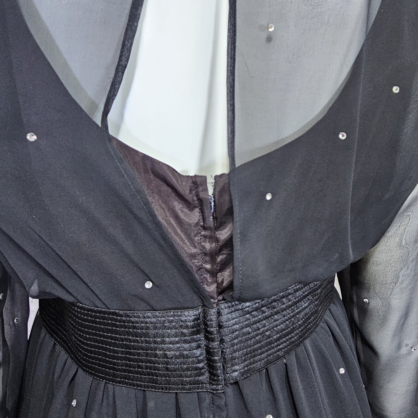 Vintage 80s Henri Bendel Liancarlo Illusion Neckline & Sleeves Black Dress Bow