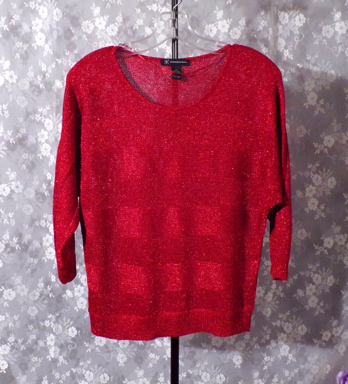 Vintage Red Glitter Knit Top Size Medium Retro Holiday Cocktail Party Blouse