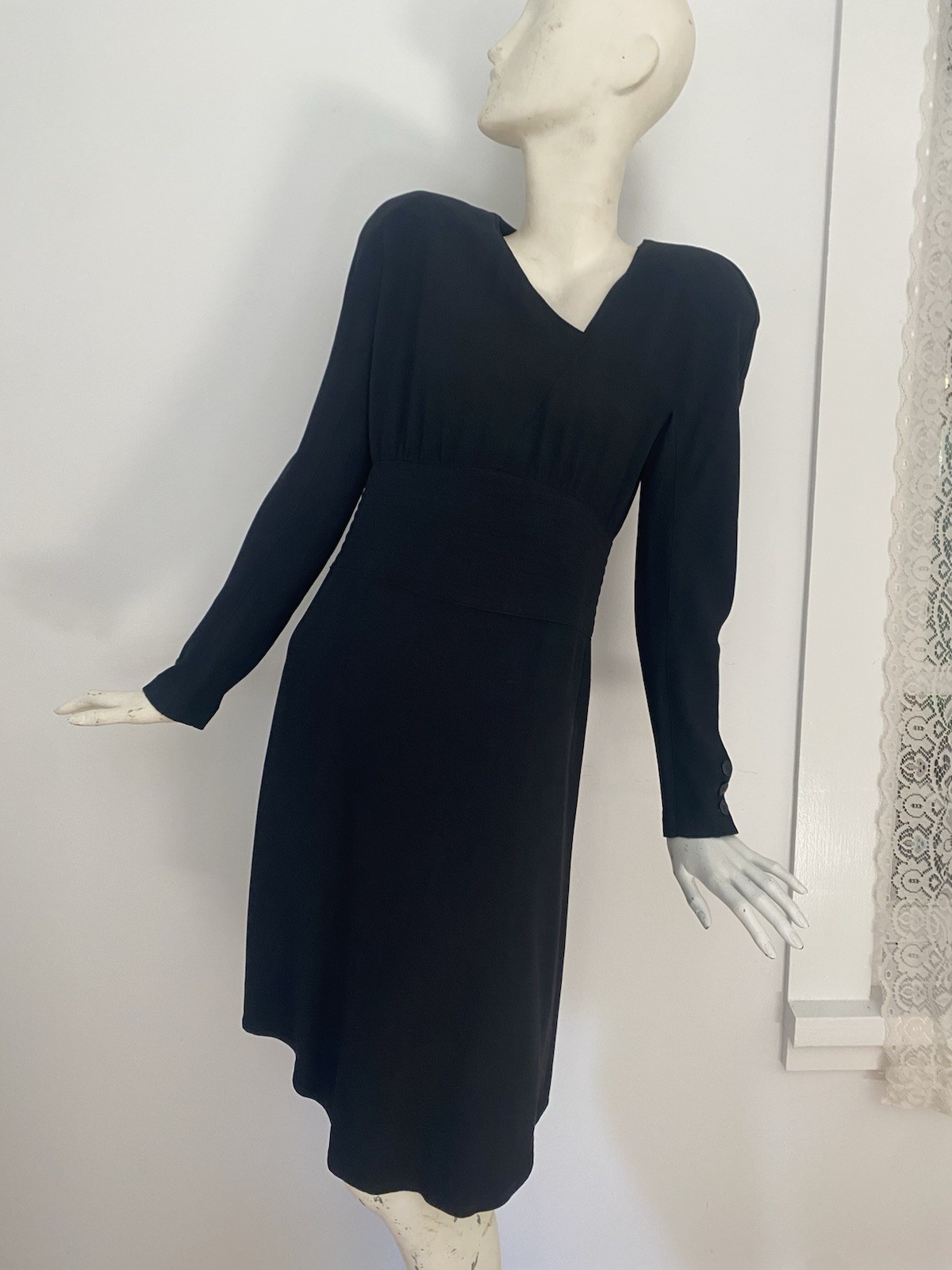 Vintage Sonia Rykiel Black Dress 80s LBD Designer France Long Sleeve Crepe