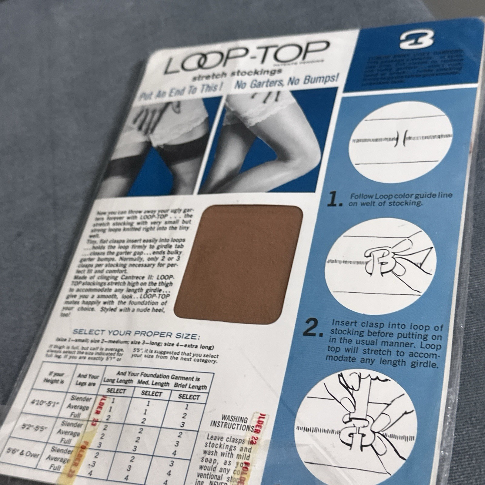 Vintage Loop-Top Park Avenue Nylon Stockings Cantrece II NOS Size 2 Clasps 1960s