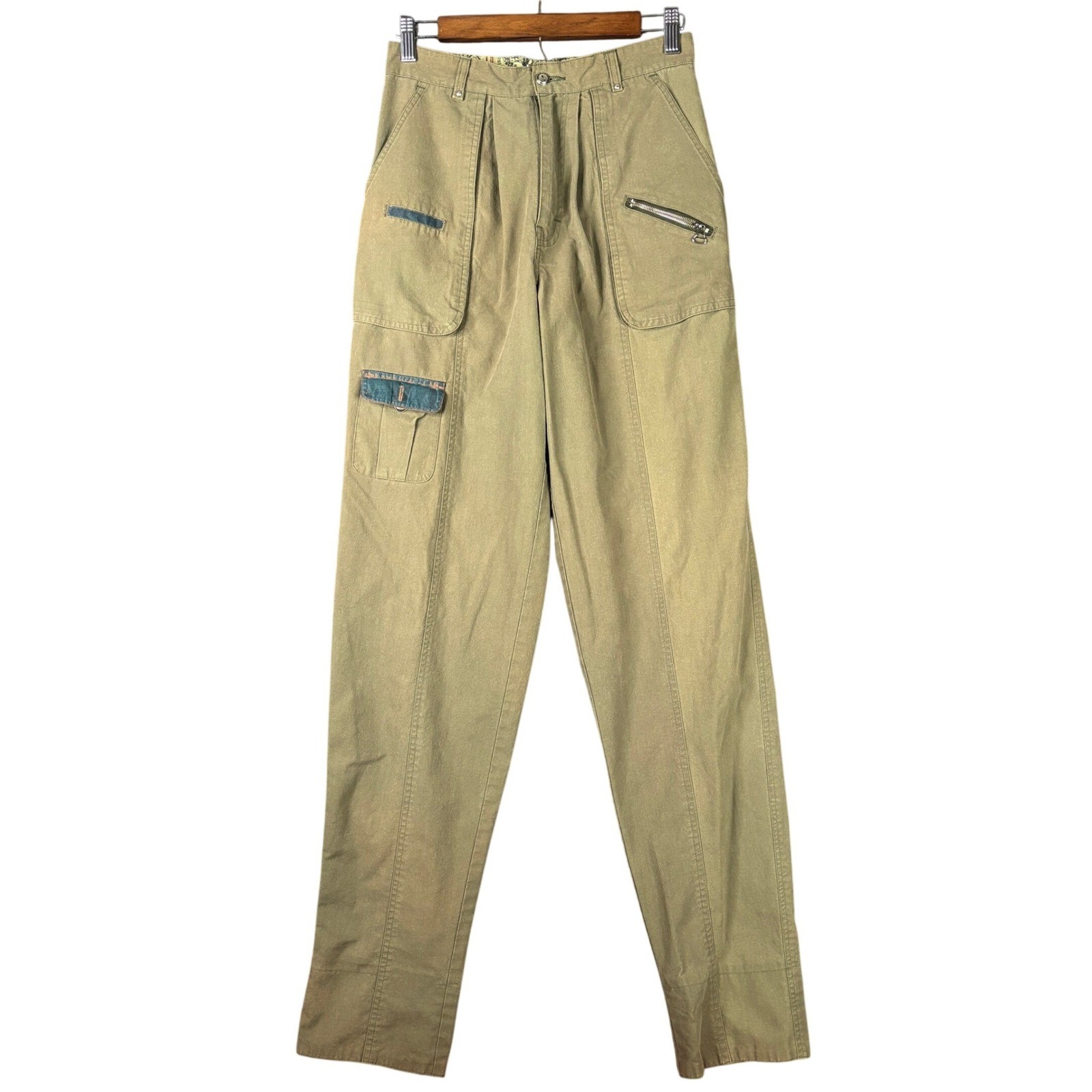 Vintage Cotler High Waisted Cargo Pants Womens 29×34 Green Khaki Tapered Utility