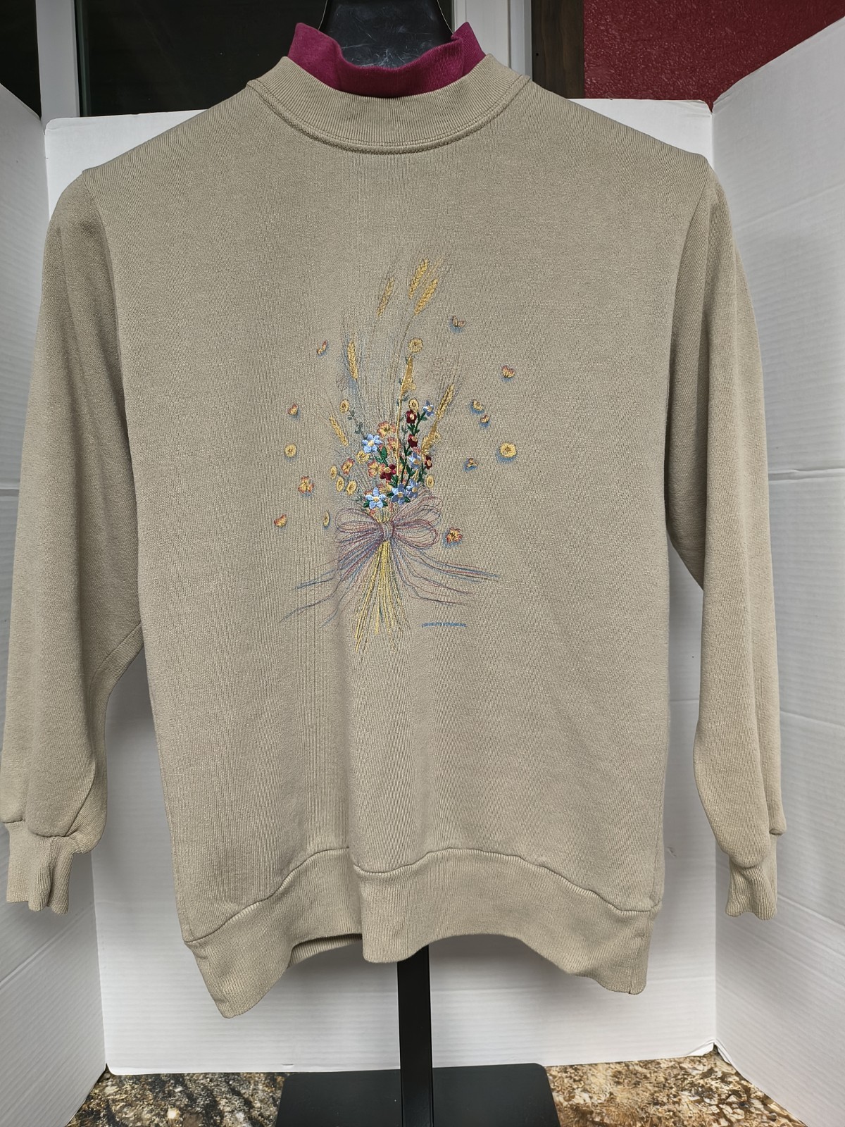 Endless Designs Flowers and Wheat Bouquet Sweatshirt Size Large USA 1990s Retro