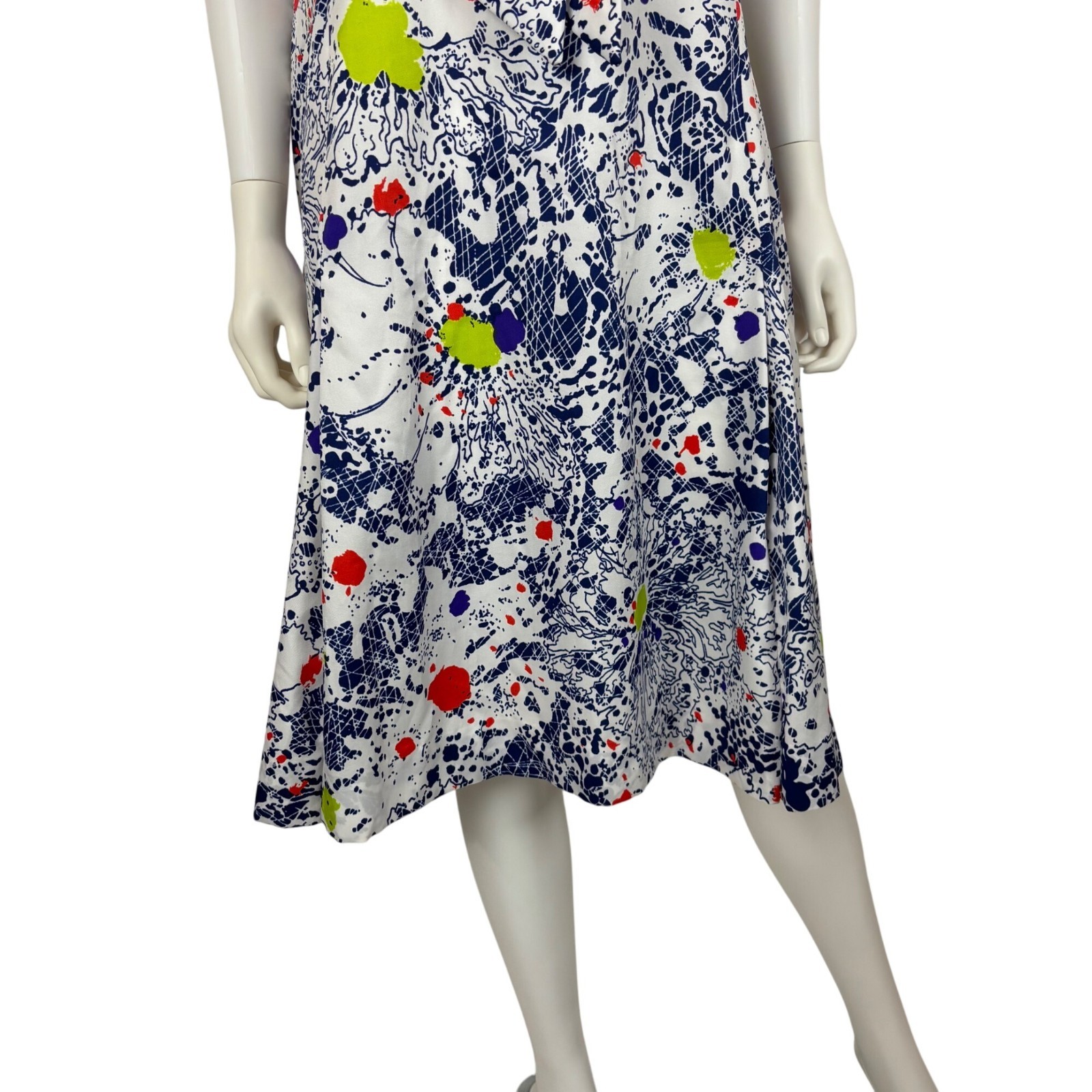 Vintage 70s Colorful Dress Womens XL Artsy Splatter Print Necktie Shift