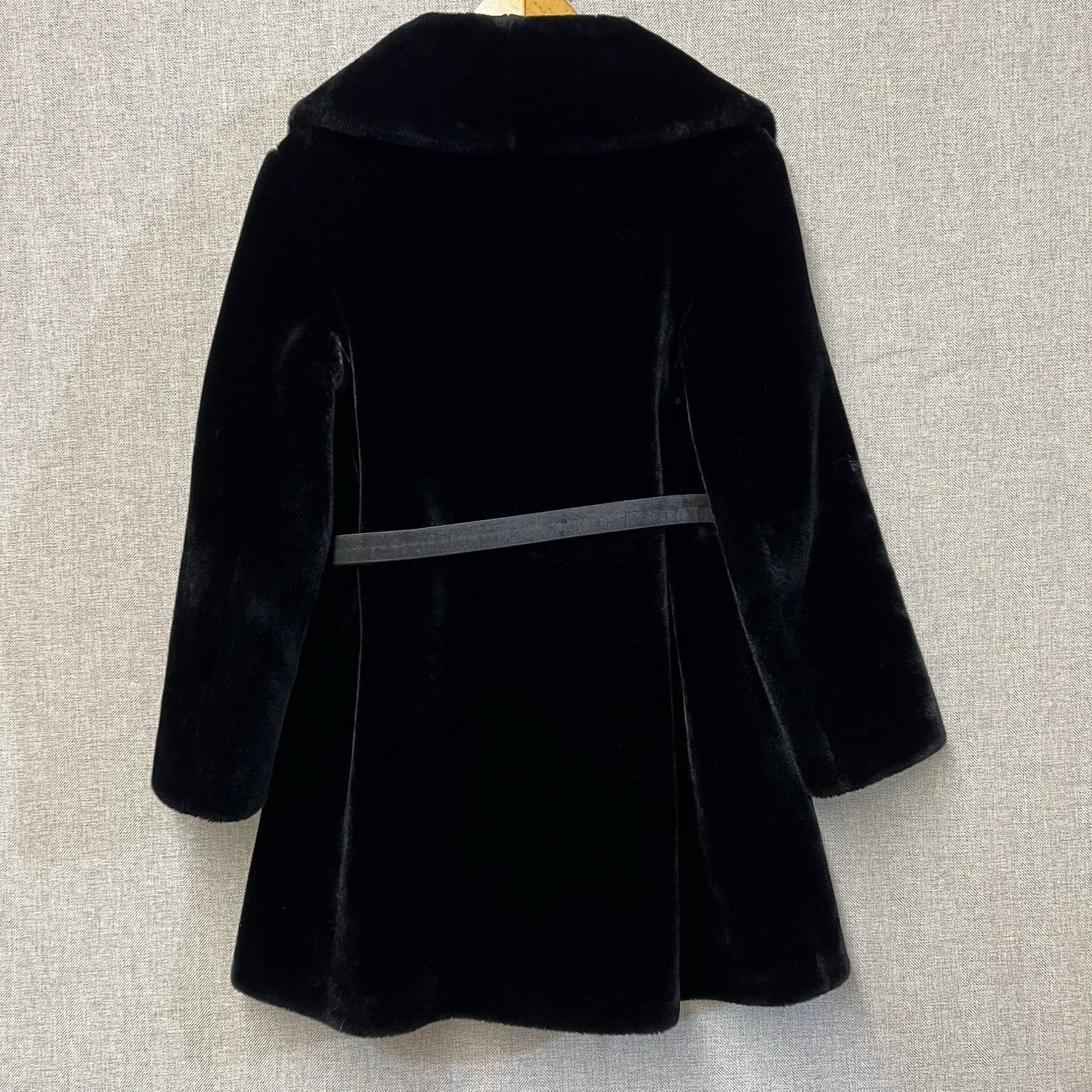 Borgazia Career Originals Vintage Faux Fur Coat Womens 10 Black Belted READ
