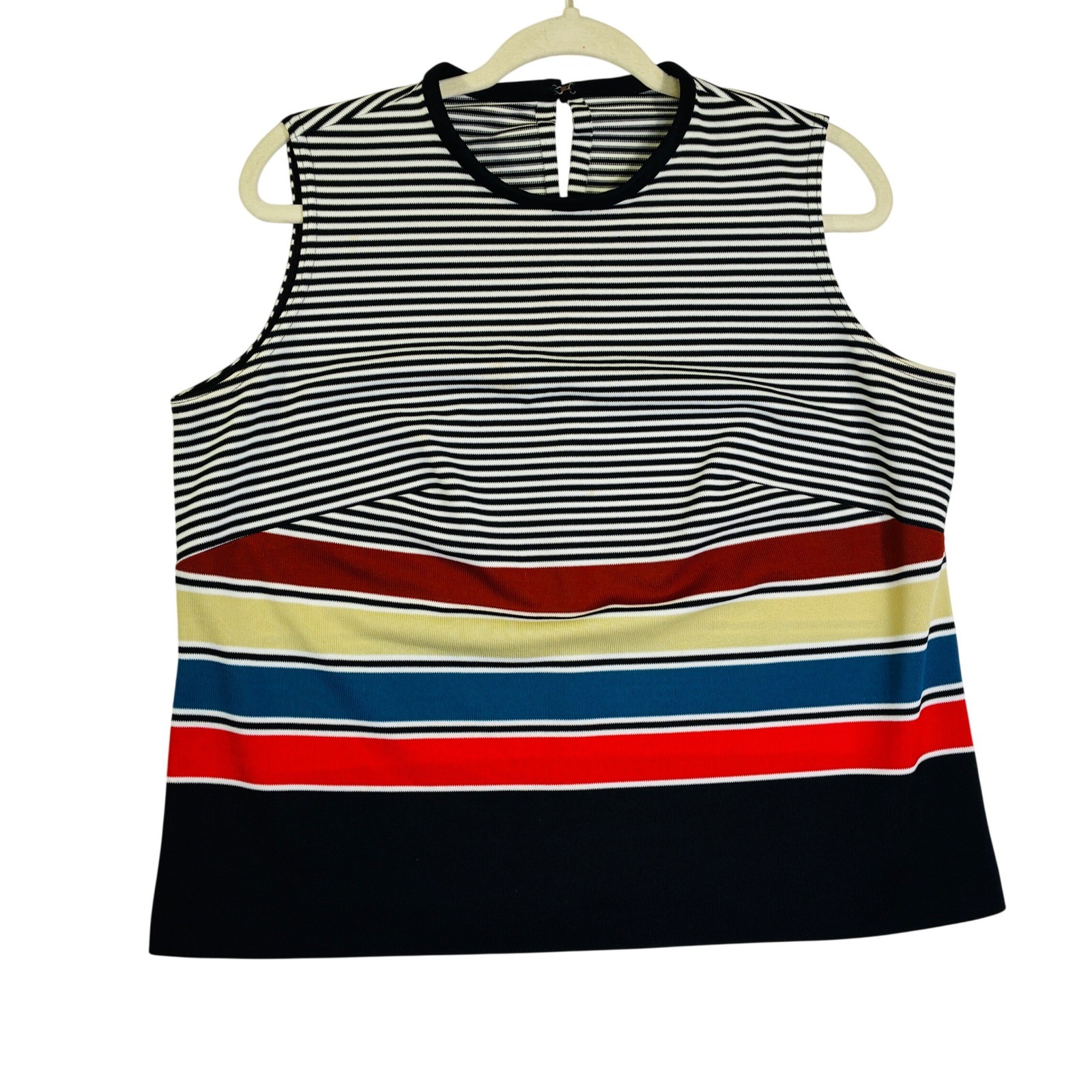 Vintage ILGWU Union Made Striped Sleeveless Knit Top Multi Color Size 18.5 Retro