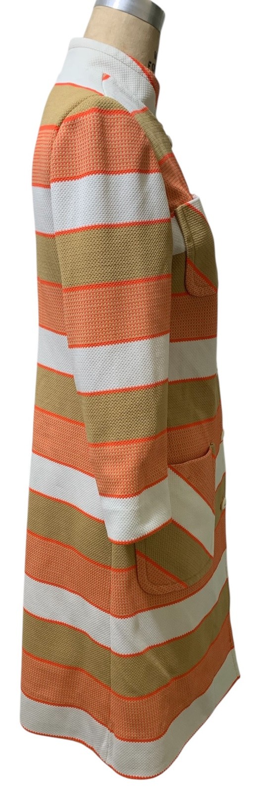 HANBURY LTD. Vintage 70s Women’s Mod Orange Tan White Striped Coat Dress – Sz M