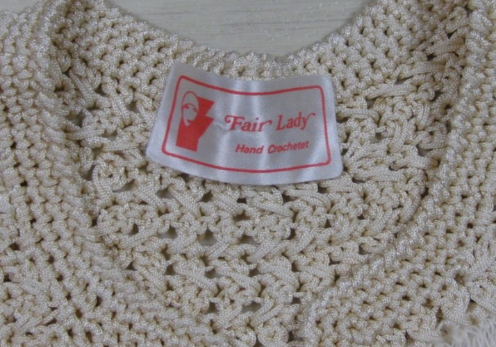 Vintage 70s Fair Lady Cardigan Sweater Hand Crochet Open Knit Granny CottageCore