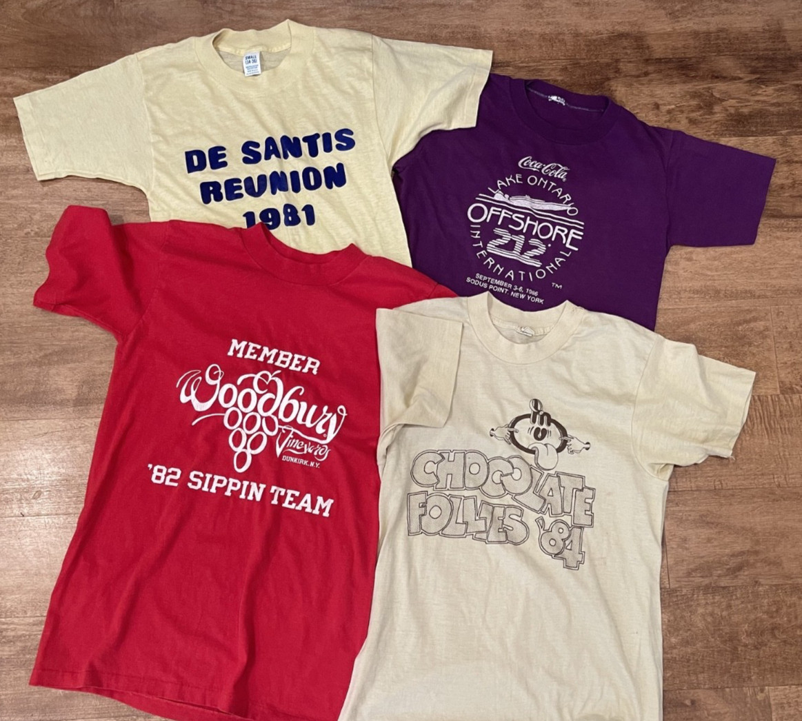 LOT (4) cute 80’s vintage T-SHIRTS tees DeSantis Wine Tour Boat Race Small S XS