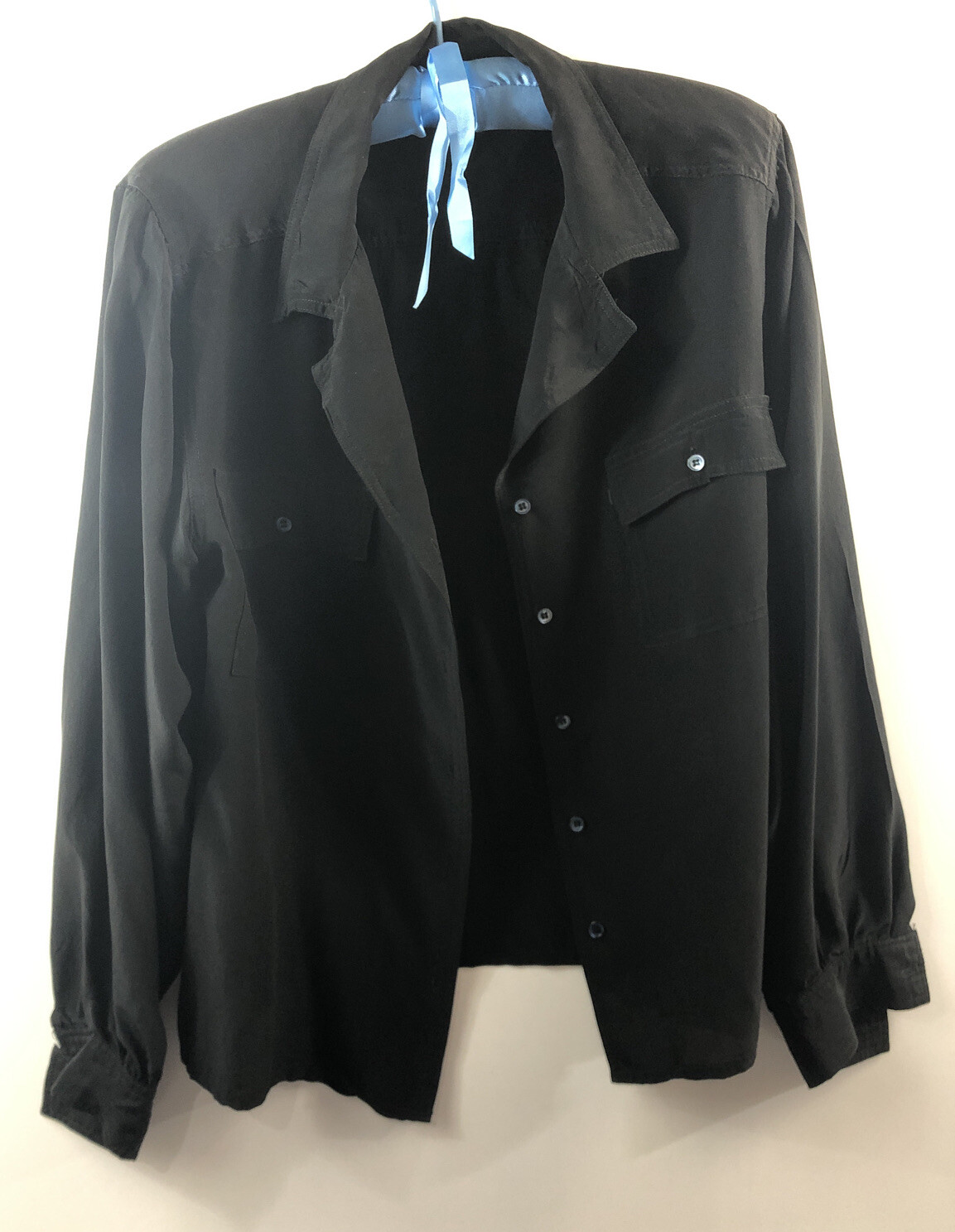 Vintage British Crown Colony Hong Kong Top Large 100% Silk, Long Sleeve, Black