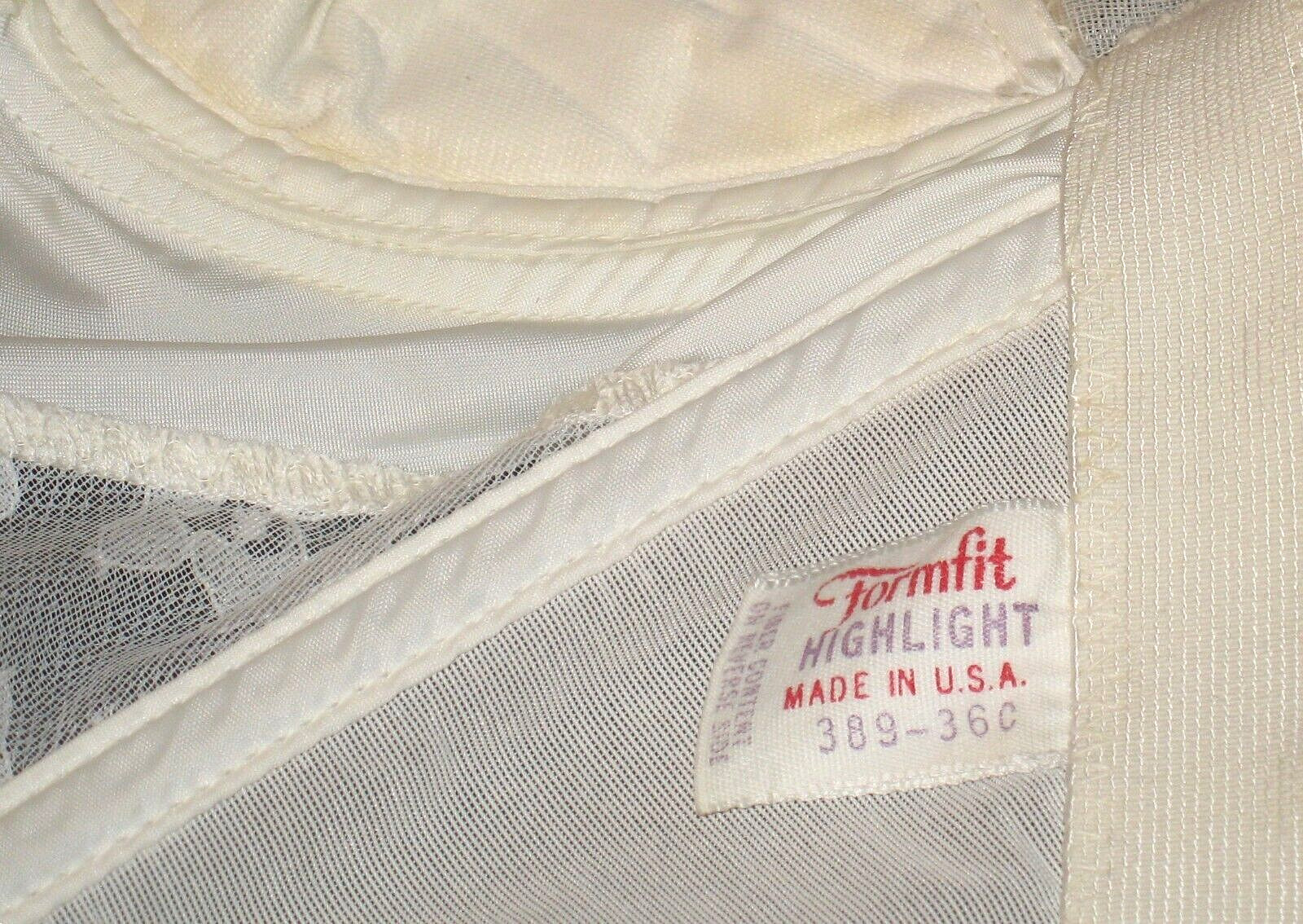 VtG 60s FORMFIT Pinup Corset White Sheer Lace Satin Full-Zip Girdle Garters 36C
