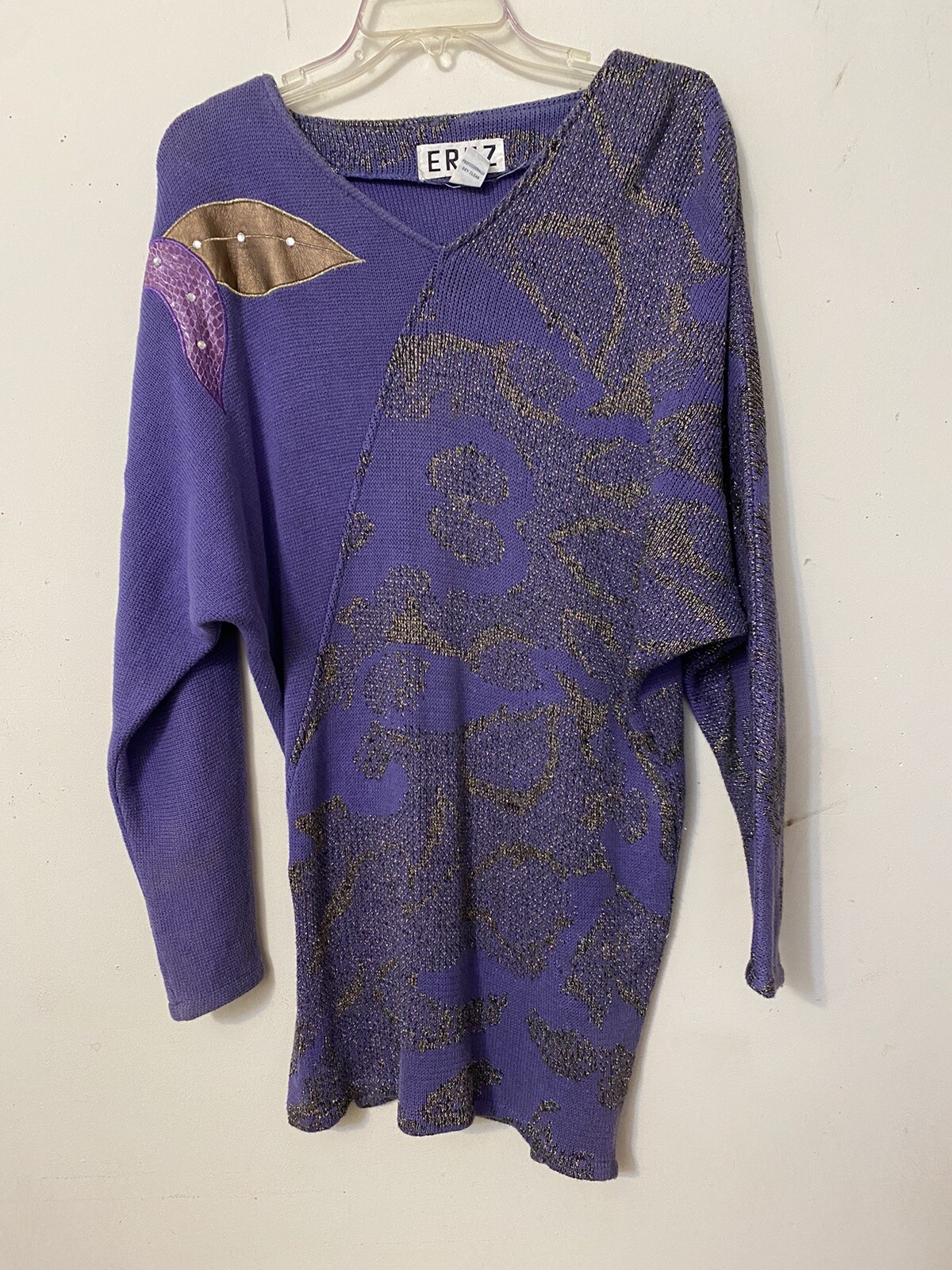 VINTAGE 90’s TUNIC SWEATER HIP MOD RETRO ROCKER SLIMMING LEATHER ACCENTS M COOL!