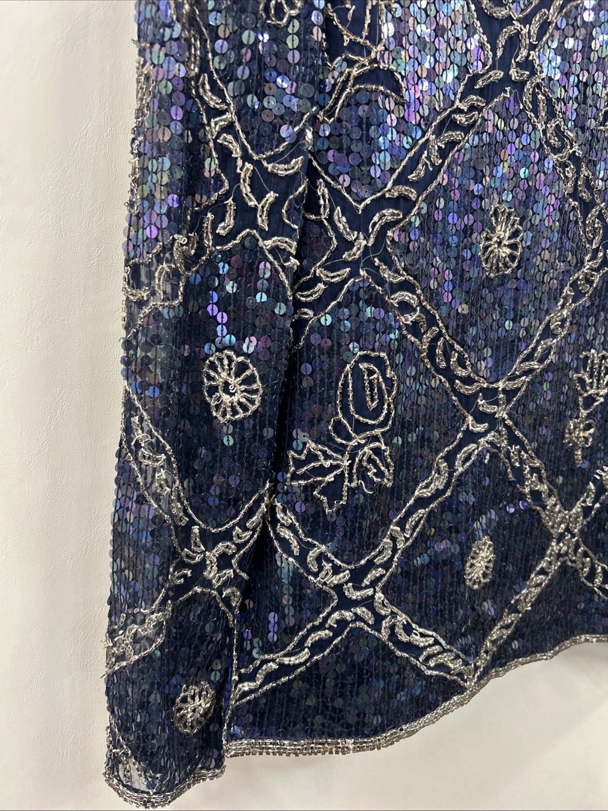 GLAM 80s Vintage I. Magnin Silk Party Cocktail Evening Top XS Shiny Beaded Hand