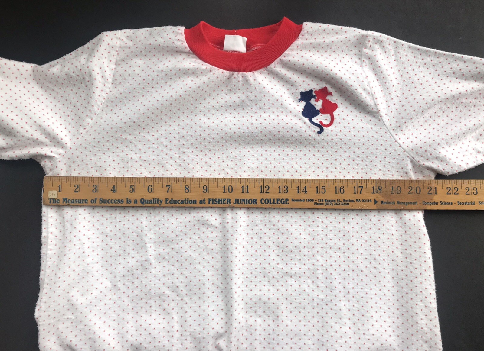 KITTENS BY KATZ LARGE OVERSIZED VTG NITE SHIRT RED POLKA DOTS TRIM CUFFS COLLAR