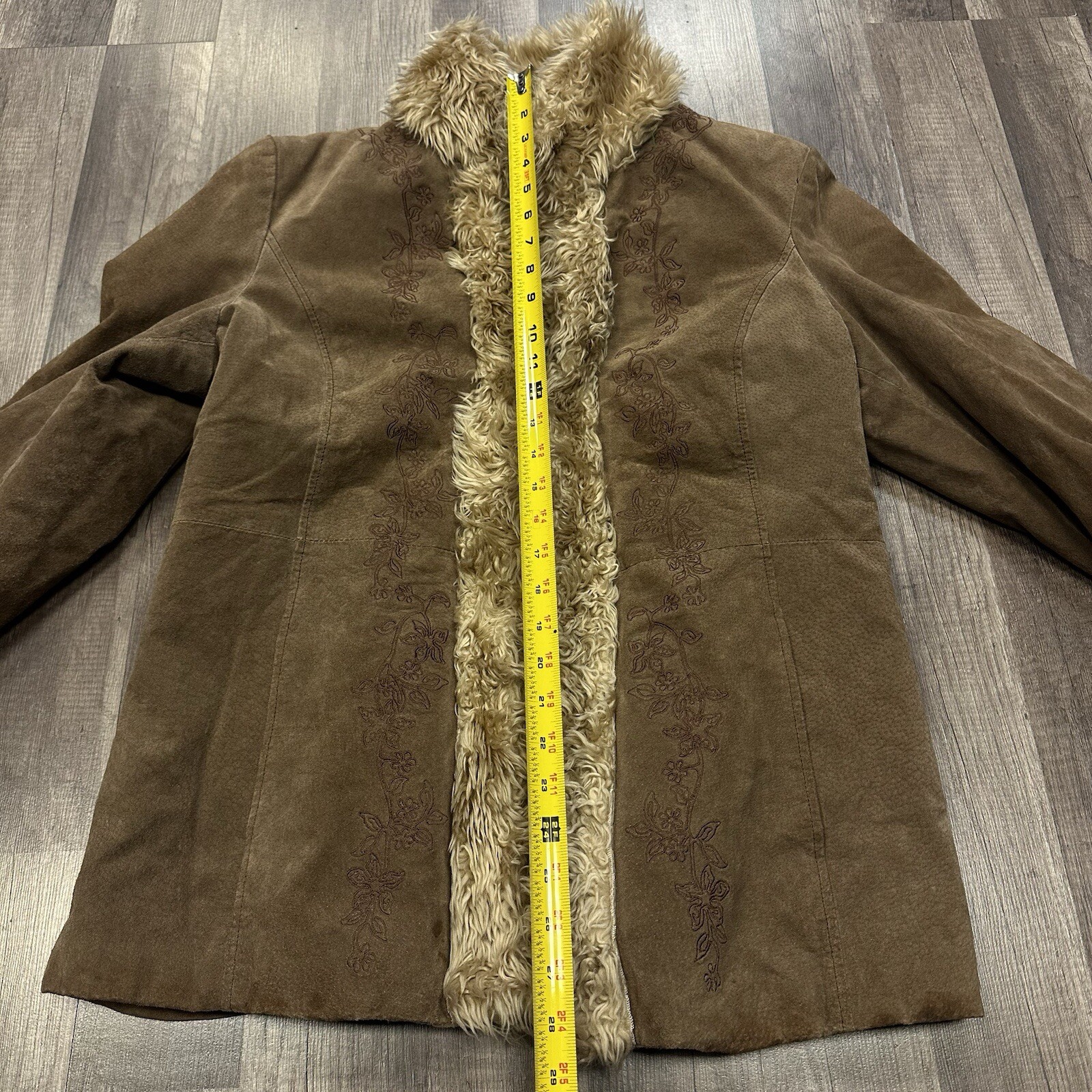 VTG Y2K WINLIT BROWN SUEDE LEATHER JACKET COAT FAUX FUR LINING SZ XL H1