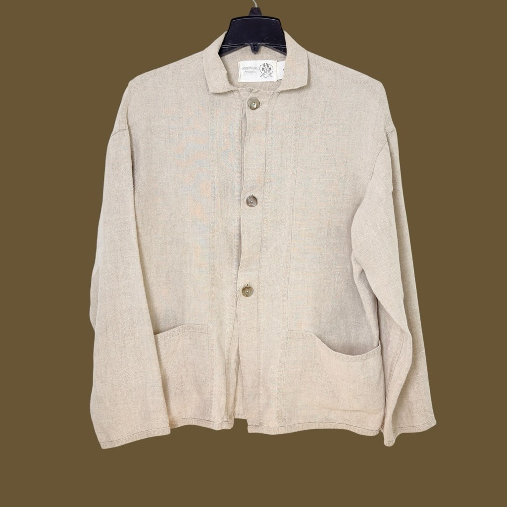 Vtg FLAX By Angelheart Designs Linen Oversized Lagom Jacket Lagenlook USA L