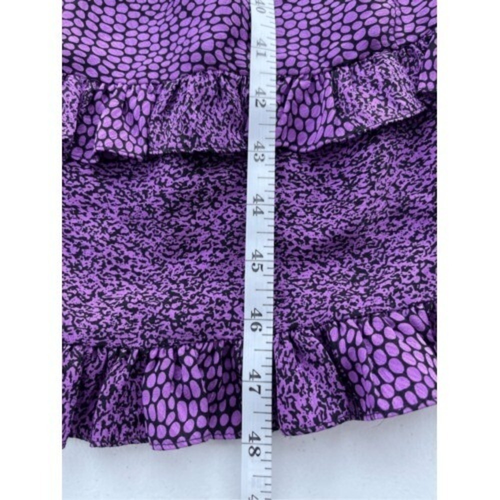 T7 80s VTG Jill Richards 100% Silk Ruffle Tiered Snake Print Dress Puff Sleeve