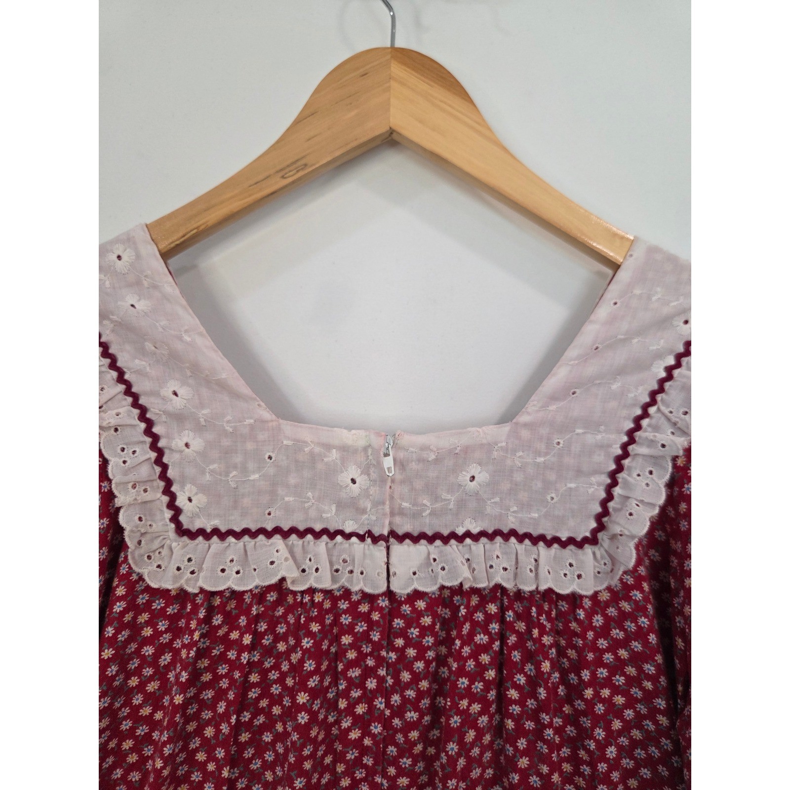 McInerny Vtg 70s Hawaiian Floral Cotton Prairie Maxi Dress S Eyelet Yoke Tiered
