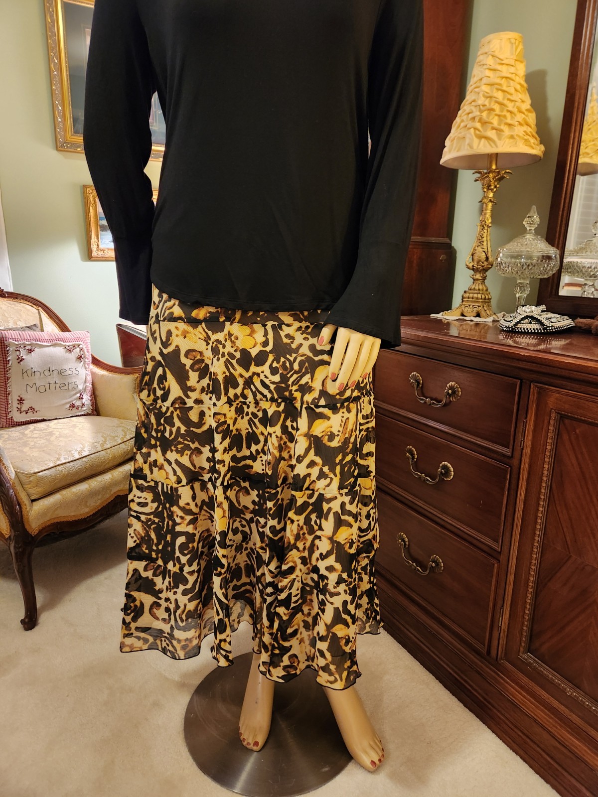 Ruby Rd Lined Maxi Skirt Sz 18 & Liz Claiborne Black Tunic Top XL 2pc Outfit