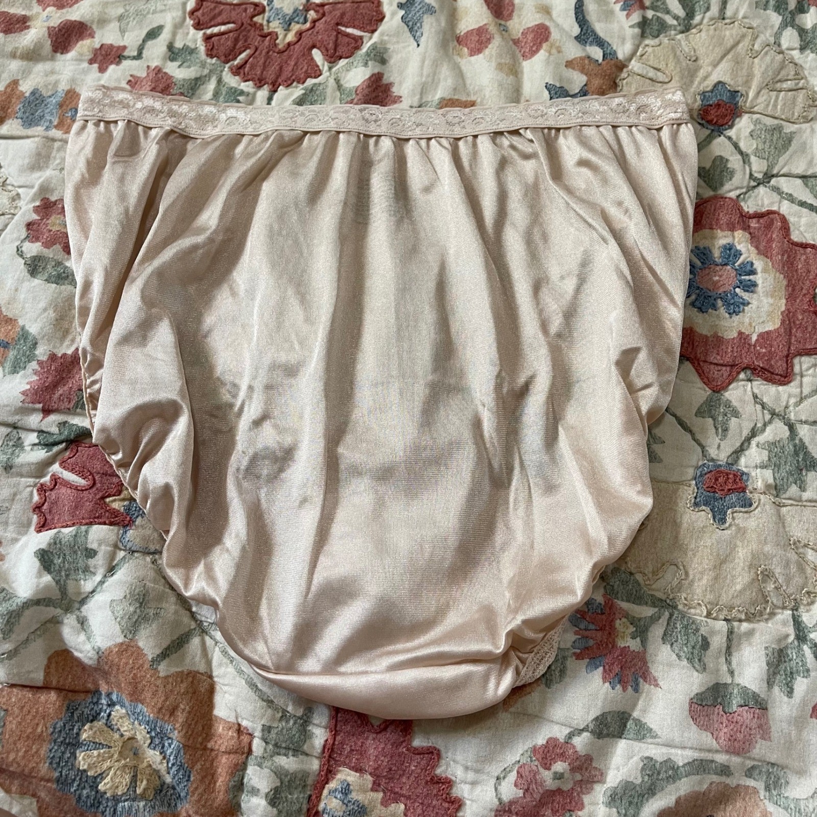 VTG Hanes Sheer Panties Shiny Nylon Gusset Lace 10 Granny 15763 nude tan skin
