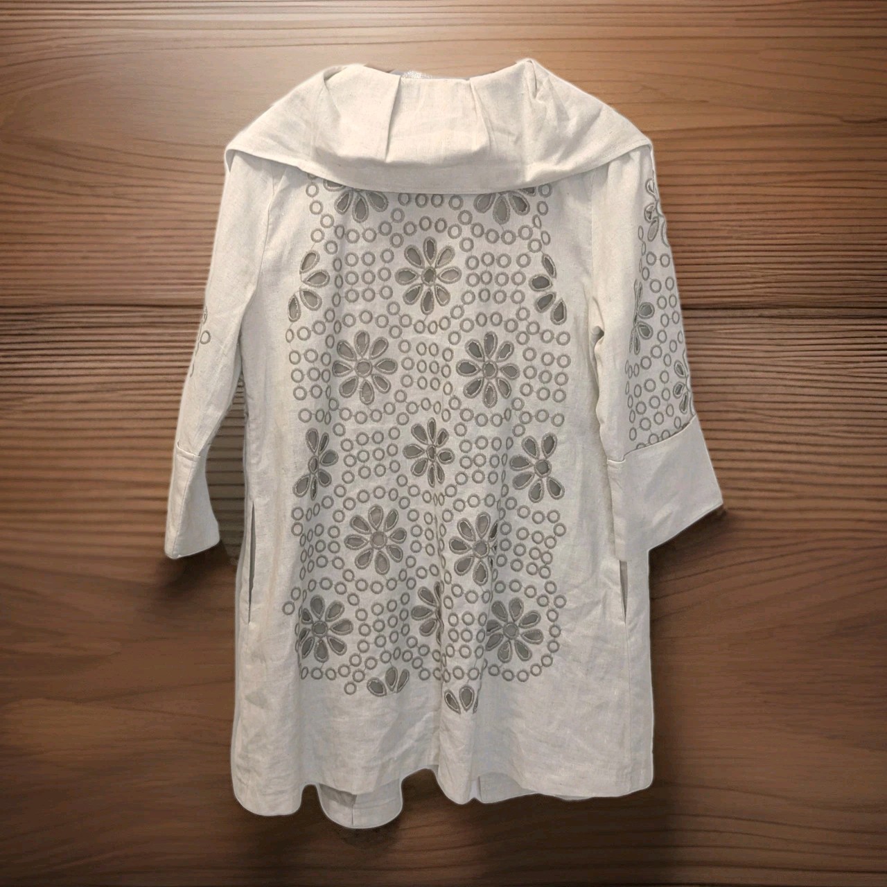 Adele Dallas Orr Medium Linen Embroidered Cutwork Jacket Retro 50s 60s Artisanal