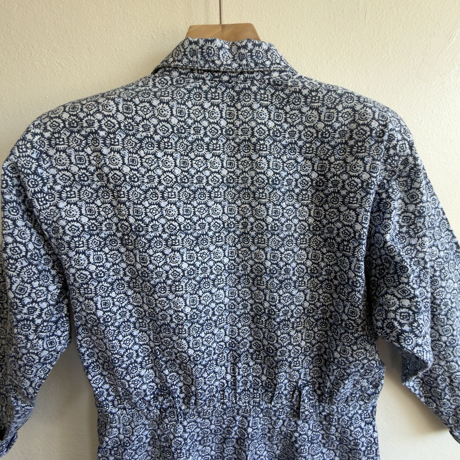 Vintage Taurus II Blue Floral Midi Cotton Shirt Dress 80s SZ 12 Union Made USA