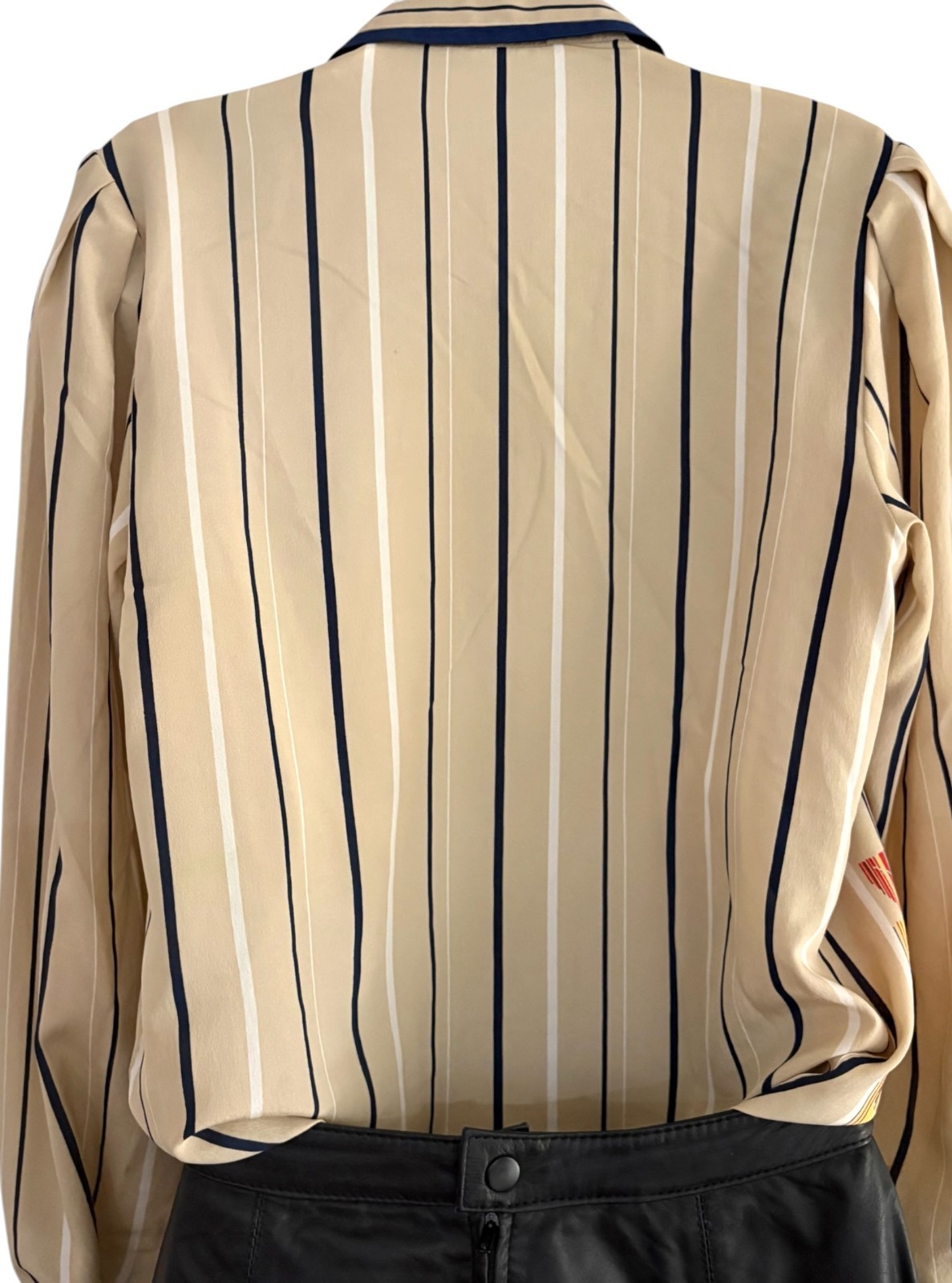 Serge Nancel Paris Vintage 100% Silk Smocked Blouse Tan Peter Pan Collar Sz M/L