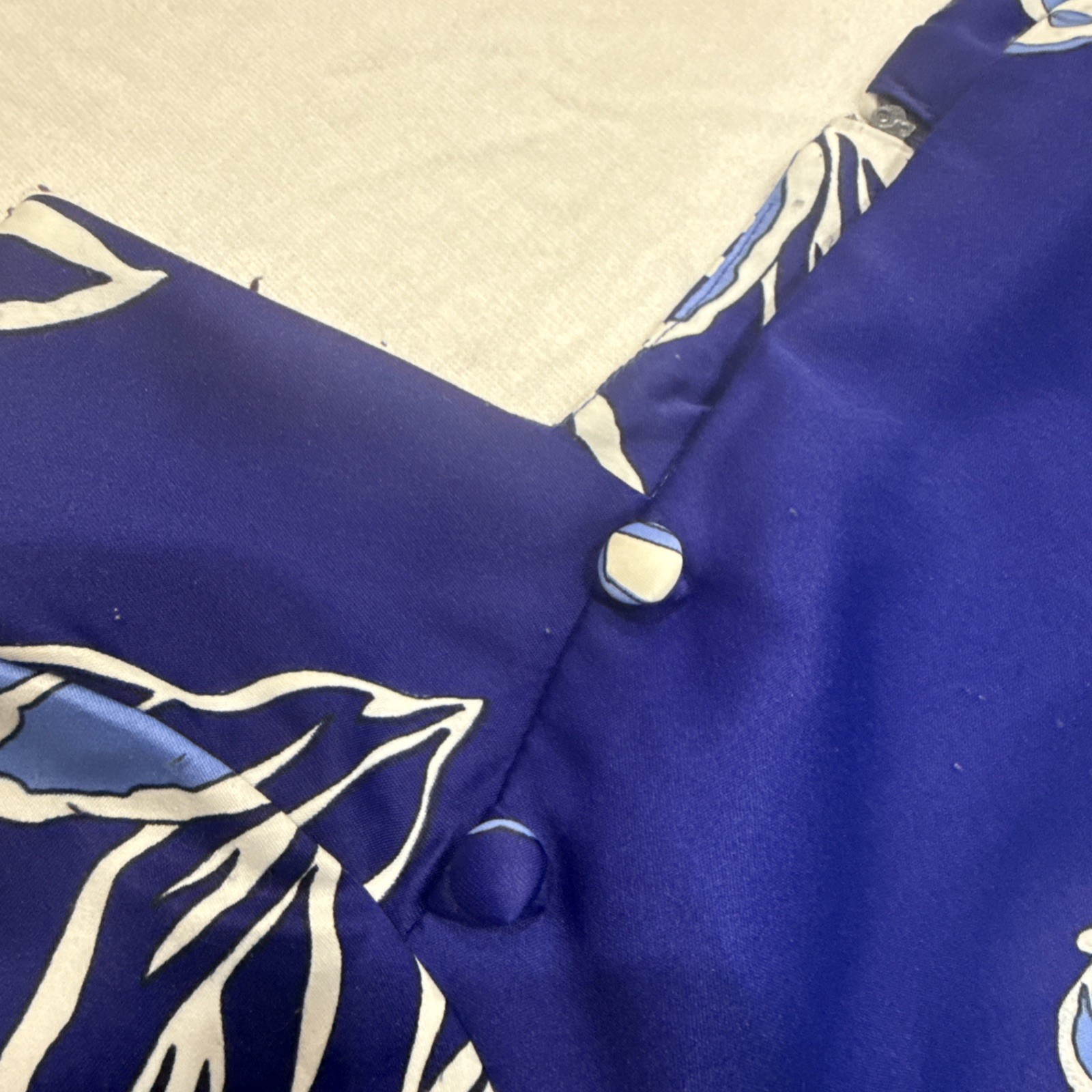 Vintage Royal Palm Made in Hawaii Blue Orchid & White Womens Muumuu Dress M/L