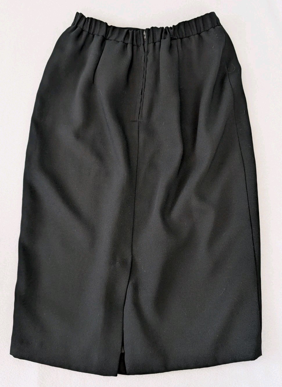 Vintage Black Career Skirt Women’s 12 Back Zip & Elastic Back 28.5″ Long USA