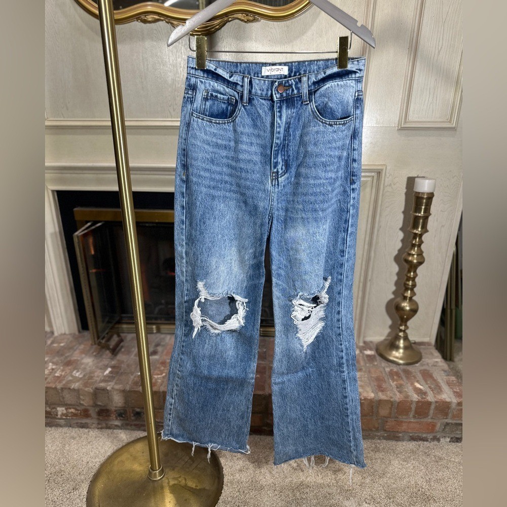 Vibrant M.I.U. Wide Leg Jeans 9 Distressed Indie Sleaze Grunge