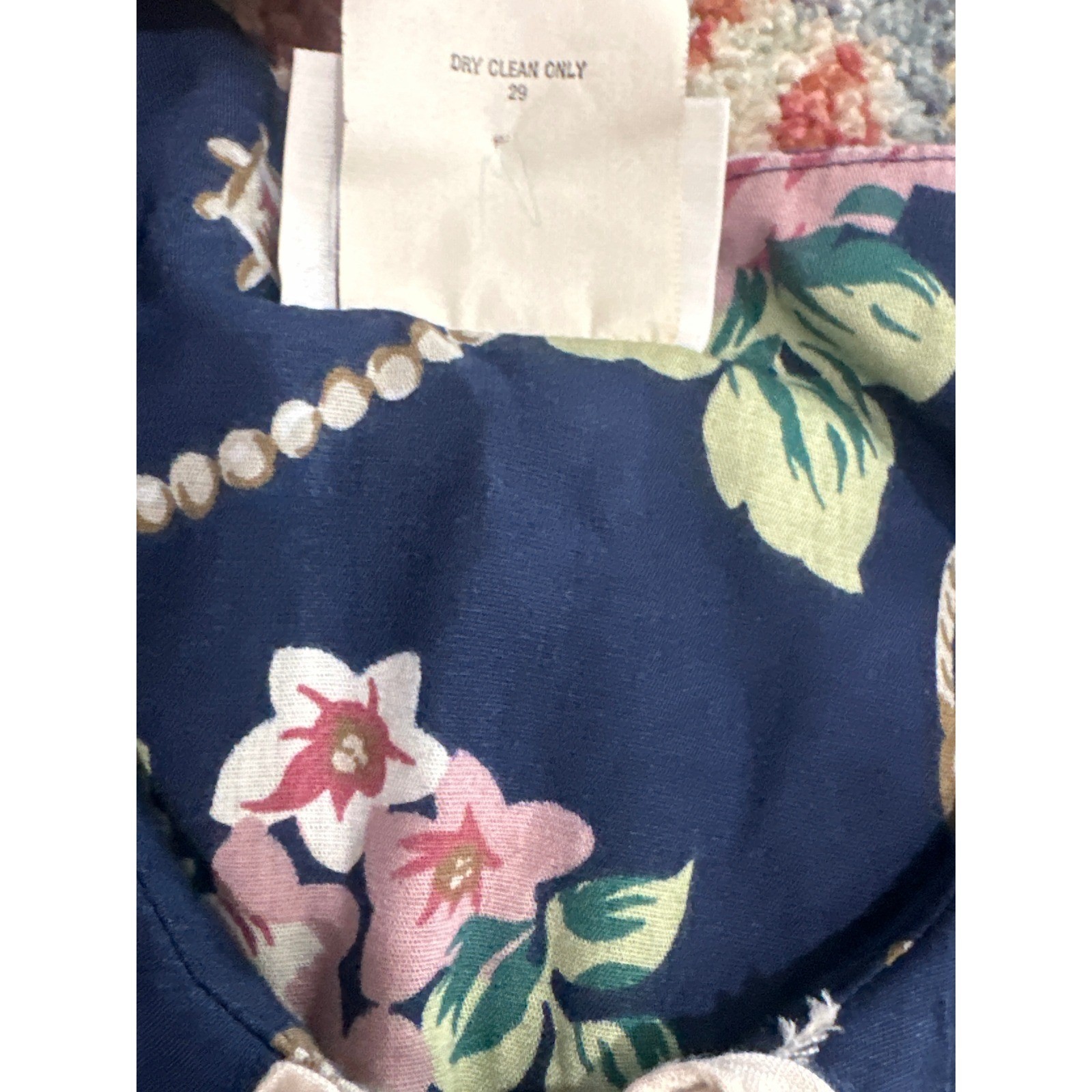 Vintage Floral Midi Dress Women Size 5 Navy Blue Lace Collar Shoulder Pads 80s