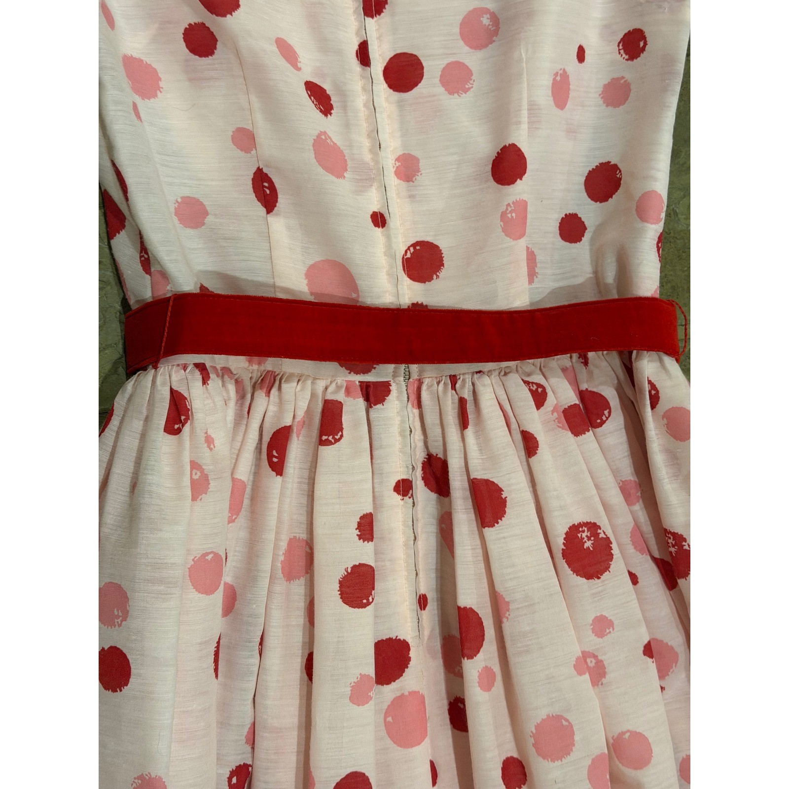 Vintage Kerrybrooke Sears Polka Dot Dress Pink Red Sleeveless Belted 50s 60s 6 8