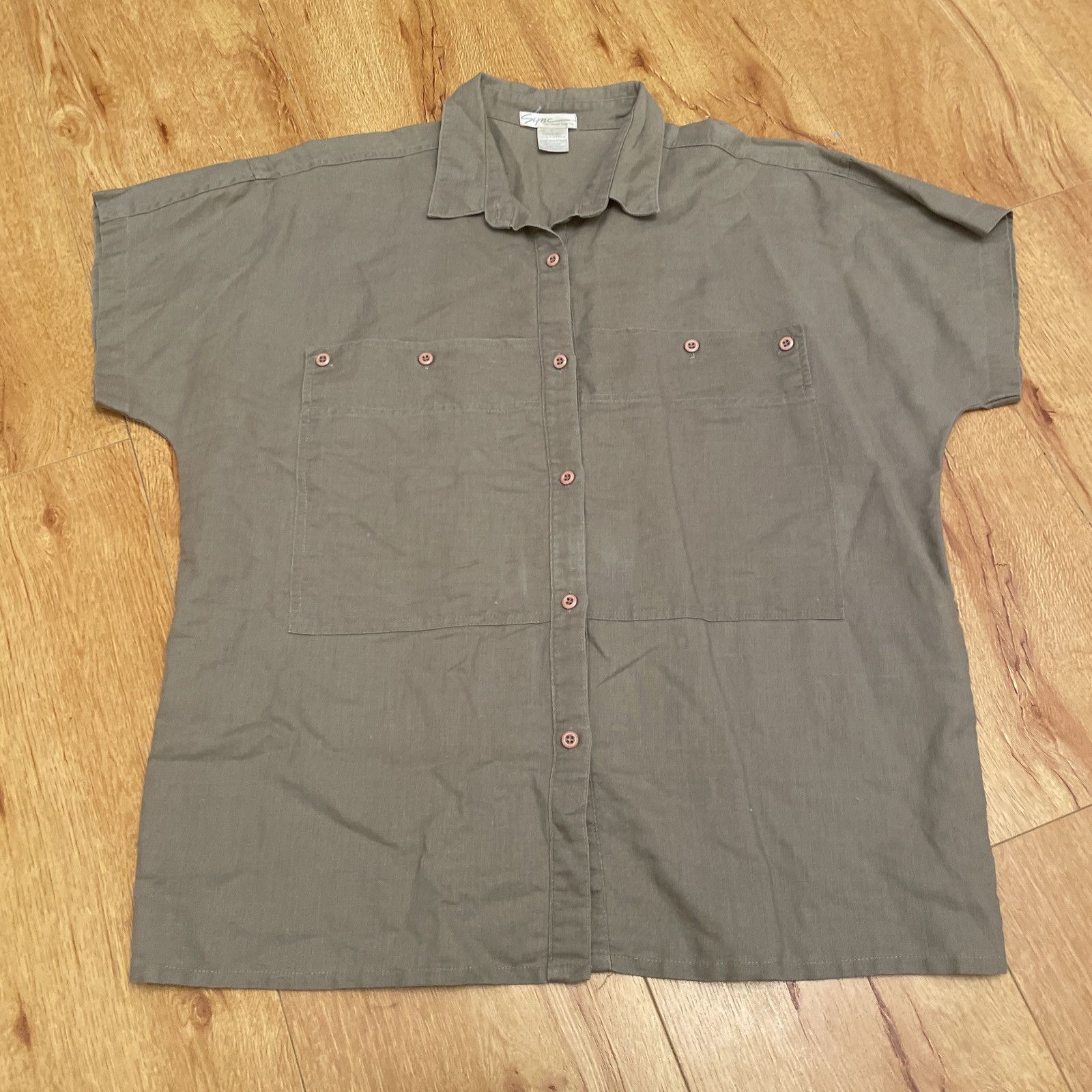 Vintage Sync Union Bay Ladies Button Up Utility Safari Top Large Boho Army Green