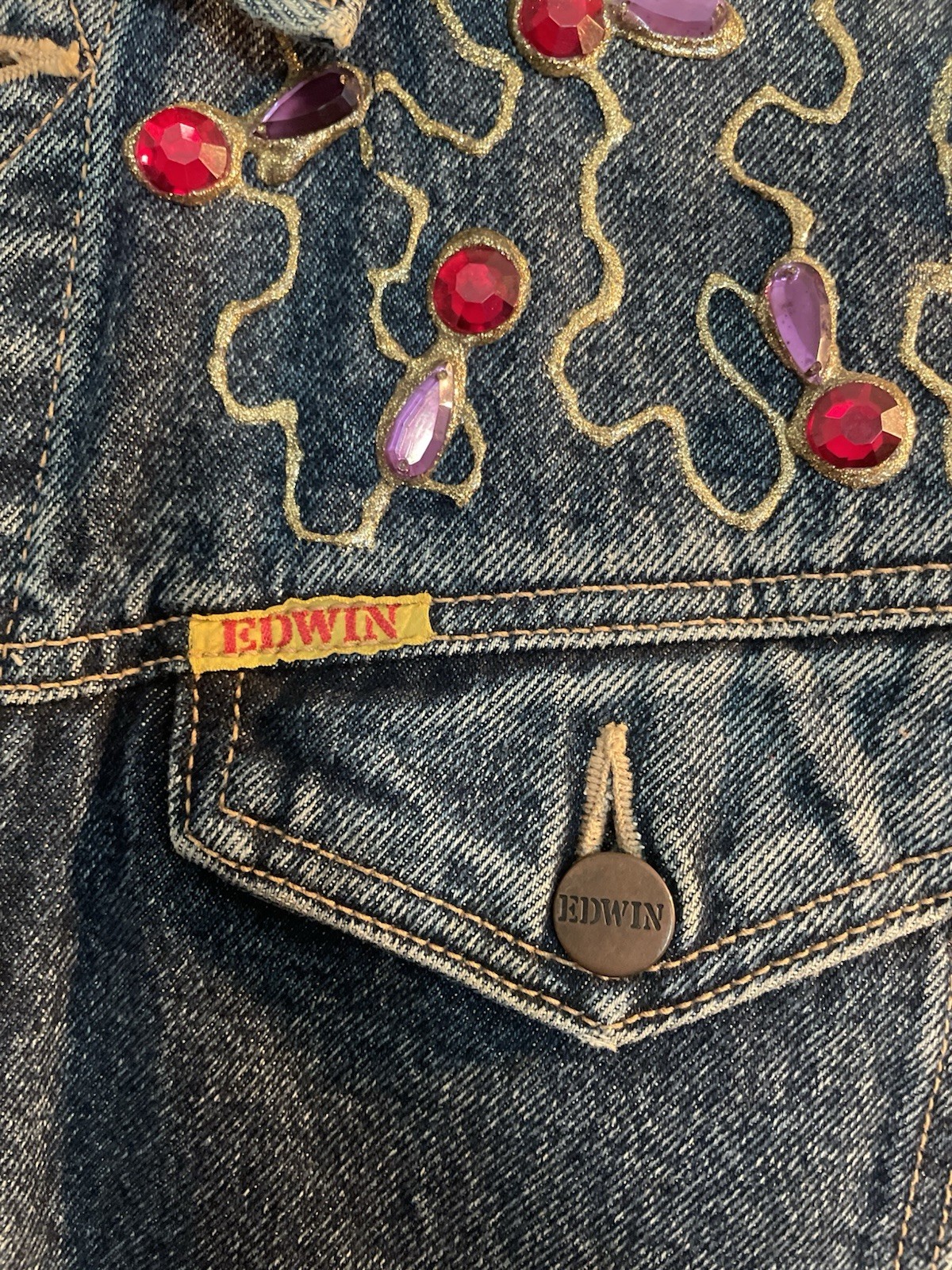 Edwin Company Denim Jacket Womens Large Bedazzled Heavy Japan Trucker Vintage