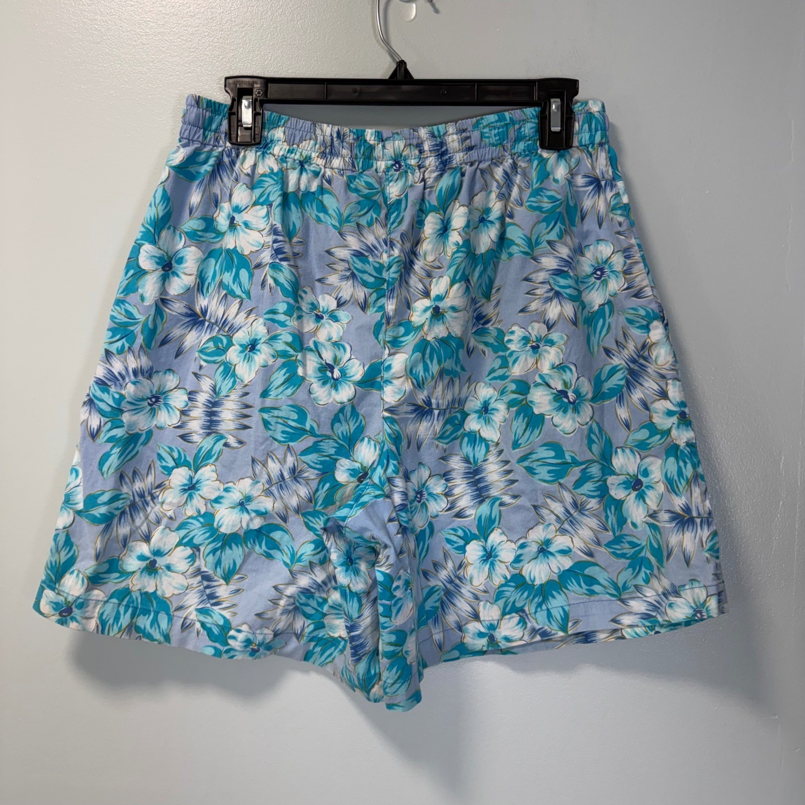 Vintage Erika & Co Blue Floral Cotton Two Piece Short Set Small Tropical Summer