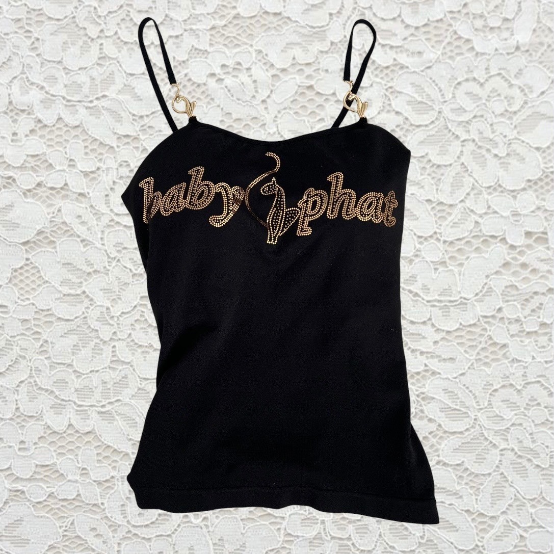 vintage baby phat rhinestone tank top with cute gold accents