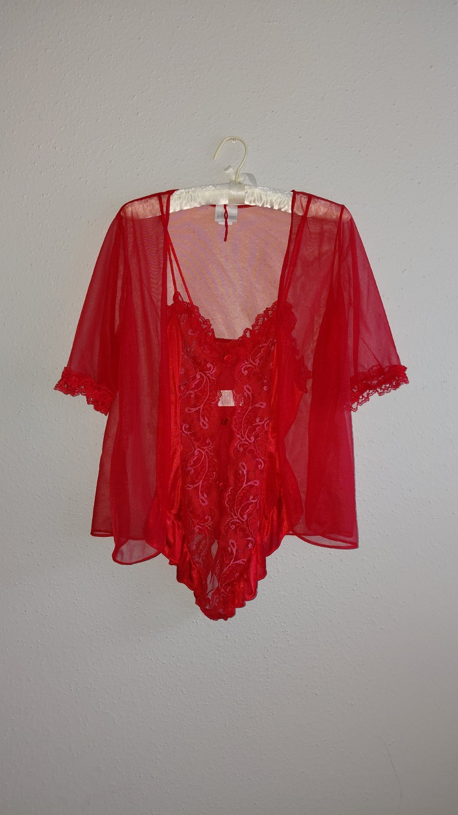 Vintage 80s Sexy Adonna Red Teddy Bodysuit & Mini Robe Set Size Medium