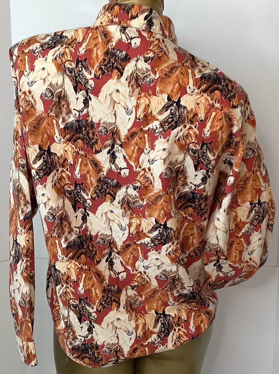 Vintage Panhandle Slim Womens Western Shirt Size Medium Horses Button Up Cotton