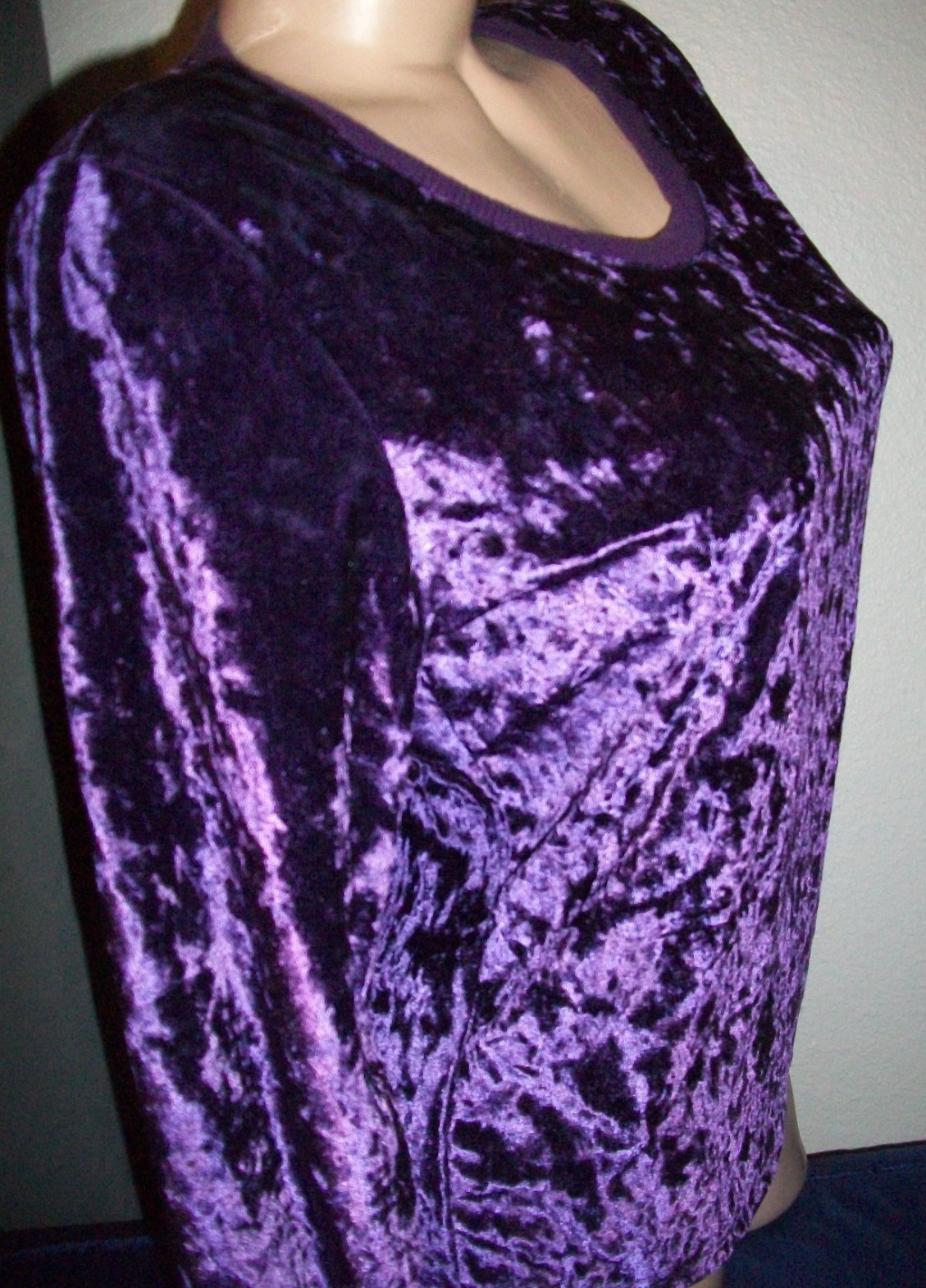 Vtg Fashion Bug Purple Silver Crushed Velvet Pullover Top S