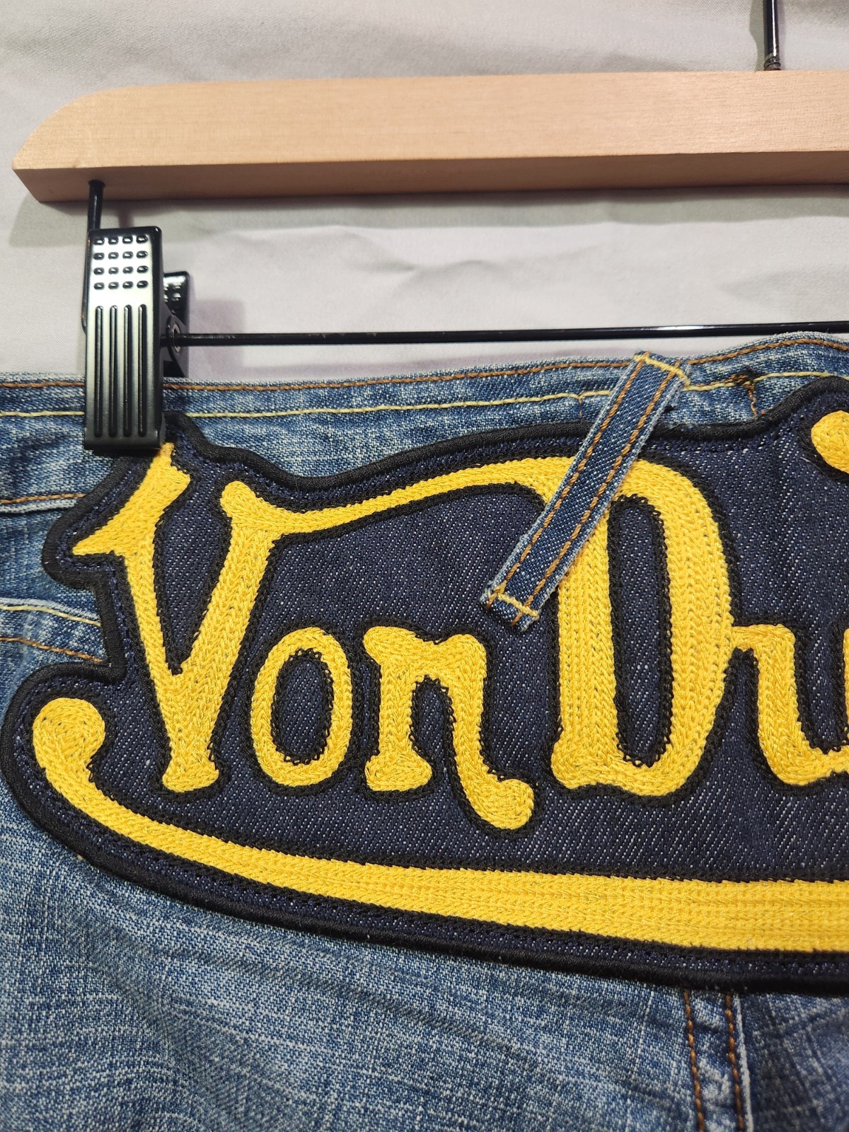 RARE Von Dutch Angelina Patch Jeans Womens 30 Blue NEW Y2K Flared Wide Leg MINT
