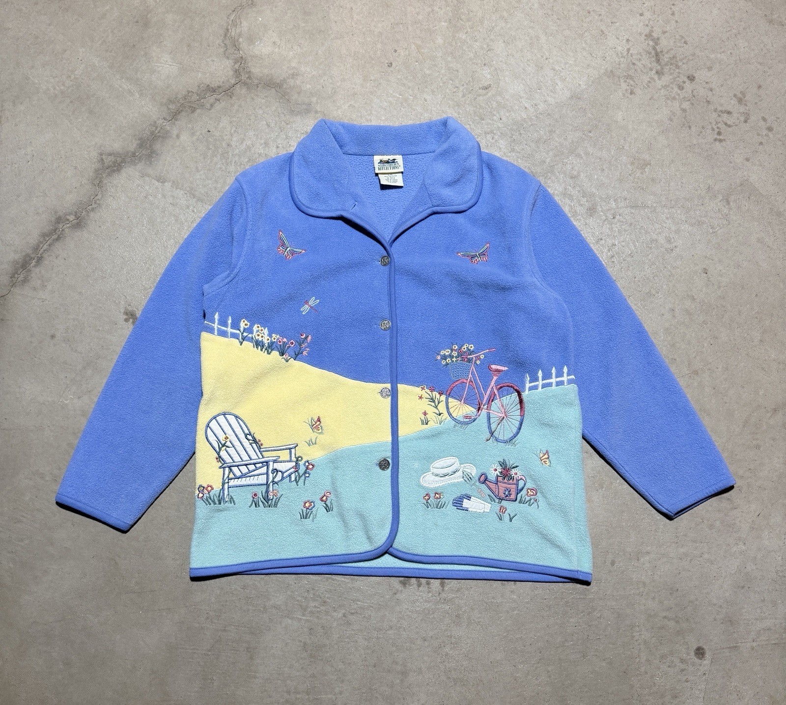 Vintage 90s Northern Reflections Beach Garden Fleece Sweater Sz L Nature Flower