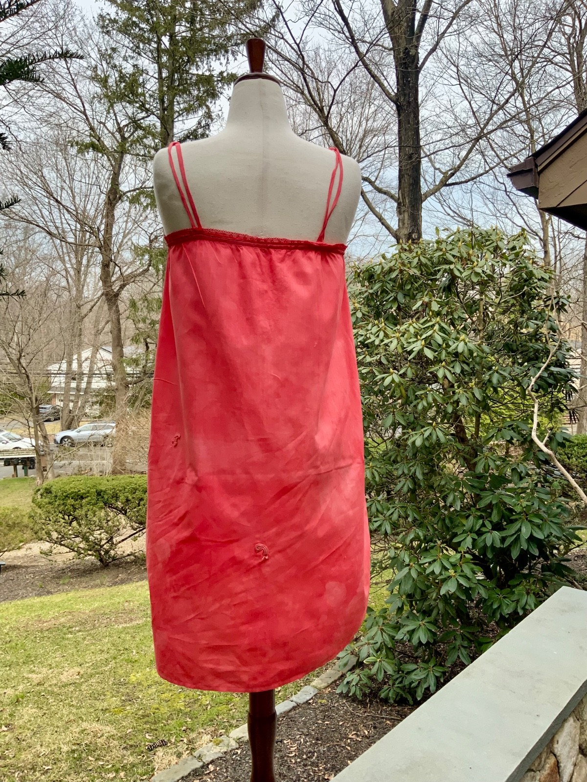Edwardian Hand-Dyed Cotton Slip Dress | Restored Antique Lingerie with Appliqué