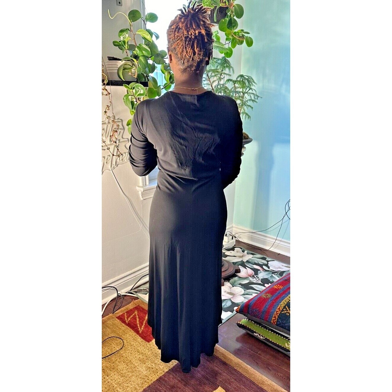Surinam Paris Black Asymmetrical Dress – L/XL – Elastane Blend – 1970s Style