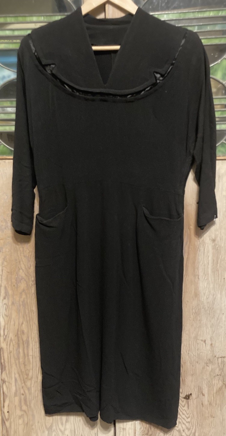 40s 50s Vintage Handmade Classic Black Dress W/Pockets Gothic Rockabilly – AS IS