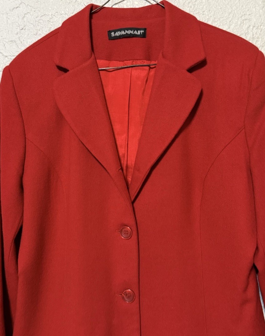 Vintage 90s Savannah Red 100% Pure New Wool Blazer 3 Button Size M/L
