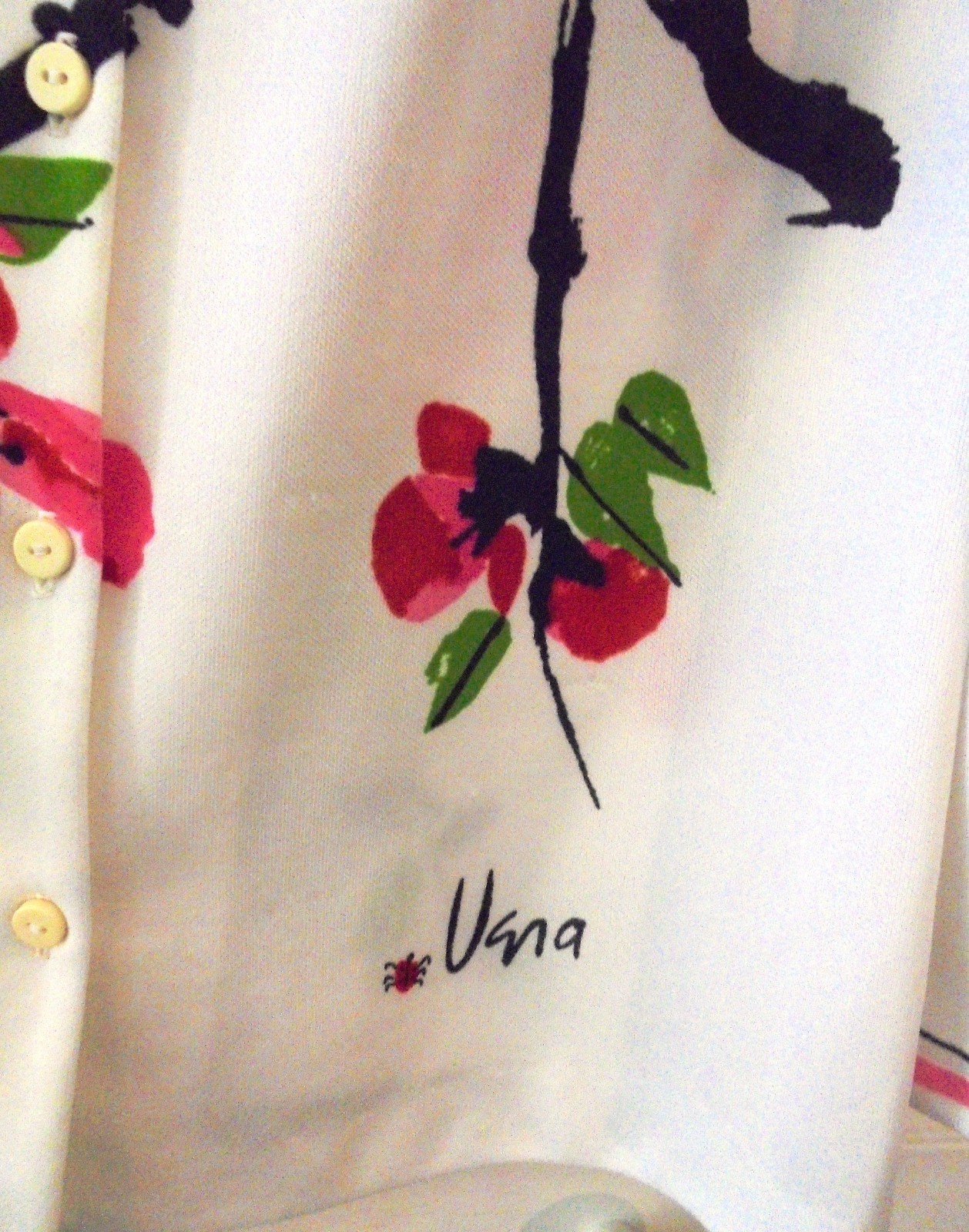 1970s VERA Neumann Cherry Blossom & Dragonfly Print Top Pink White Green Red 16