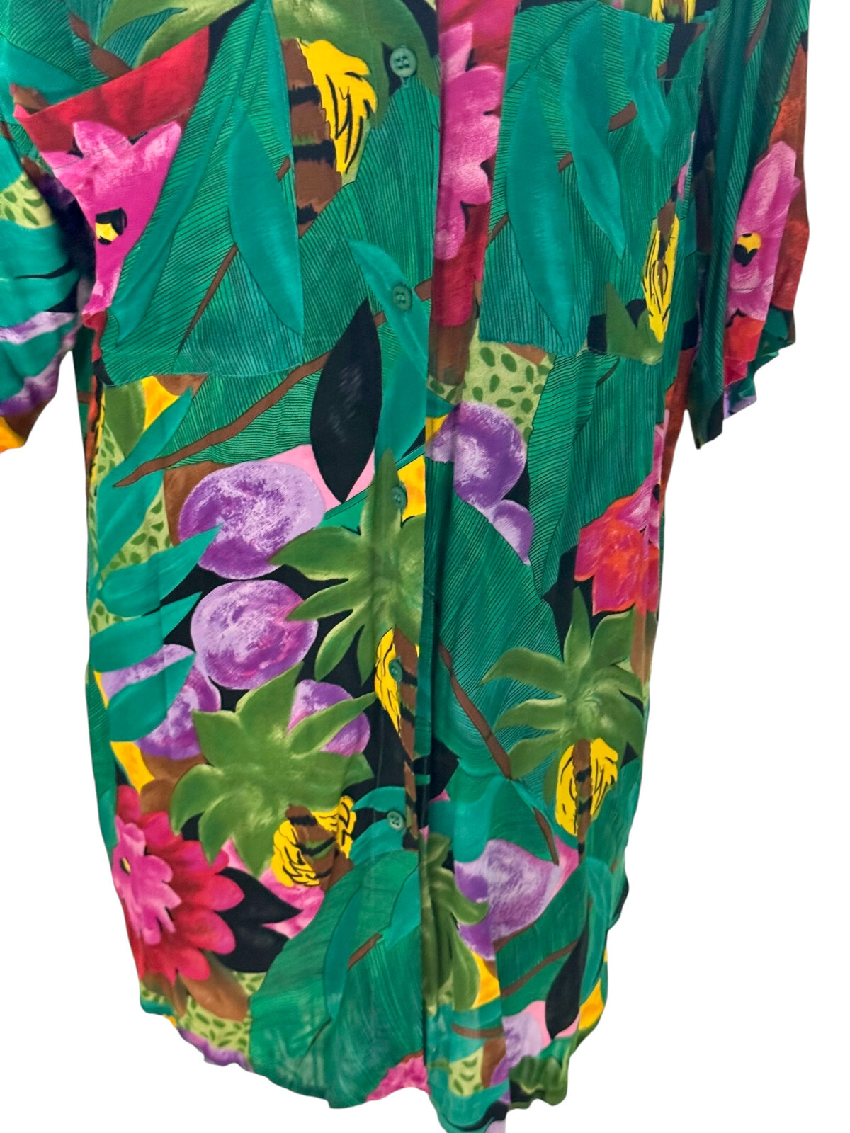 Vintage Gottex Colorful Tropical Floral Pattern Long Shirt New Old W/ Tags Large