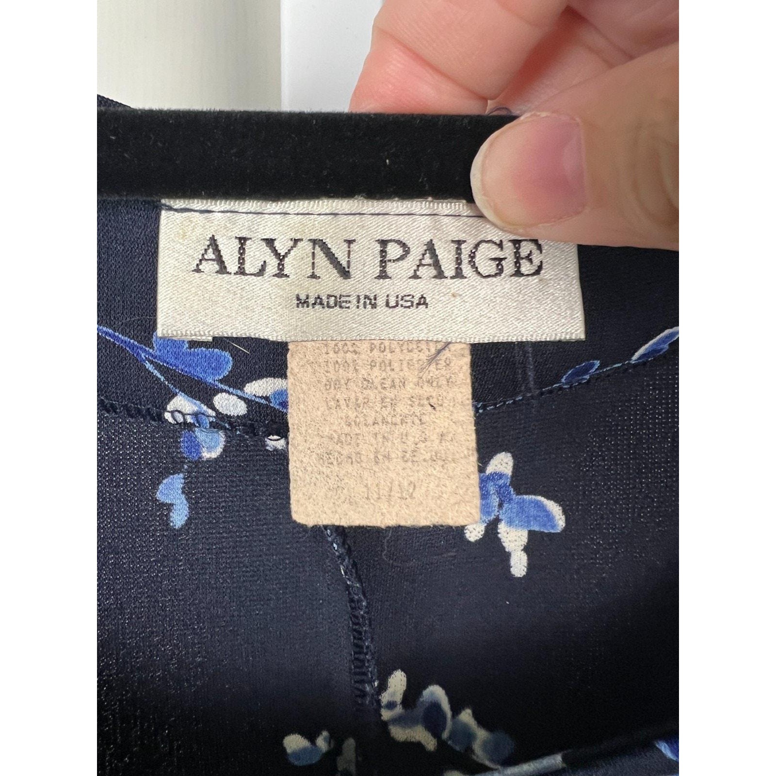 Vintage 90s Alyn Paige Navy Floral Empire Waist Midi Dress Made USA Size 8