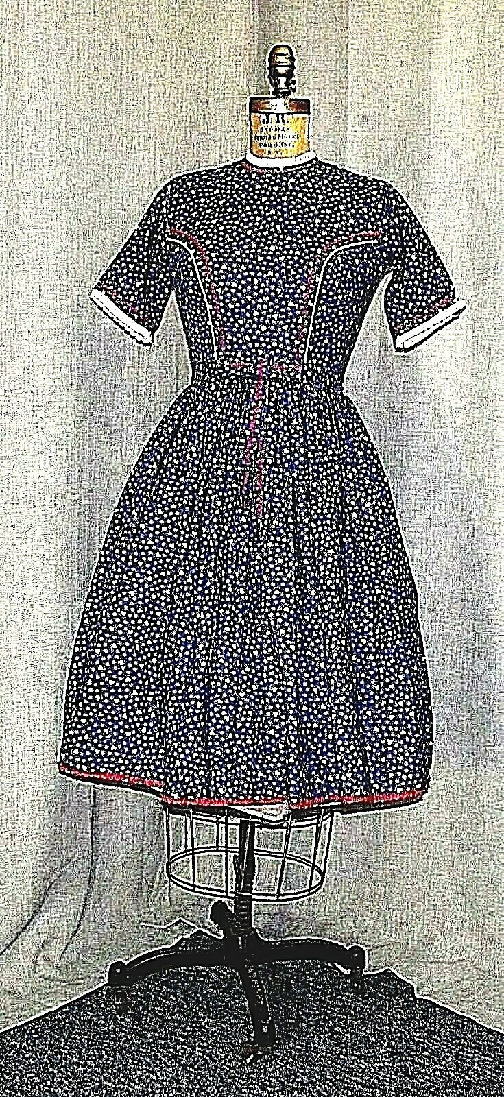 50S DRESS ROCKABILLY CARROLL REED VINTAGE DRESS COTTON HEART PRINT FROCK SM