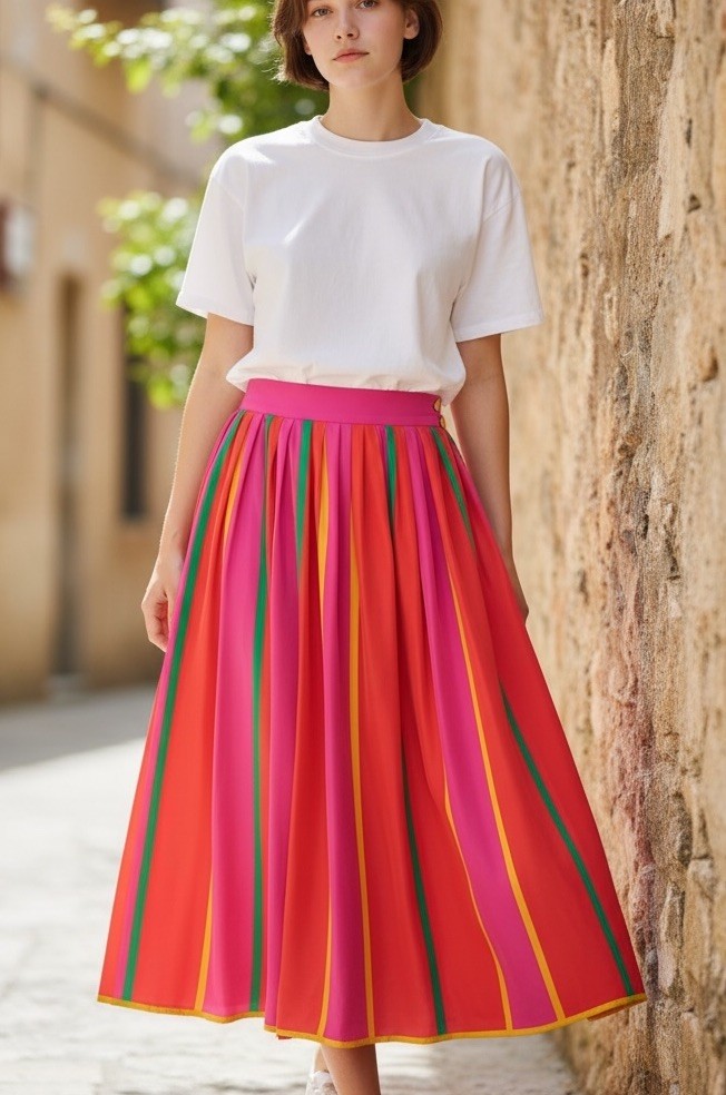VINTAGE 1980’s Miss O By Oscar De Larenta Silk Skirt! 11 Gold Buttons & 1 Pocket