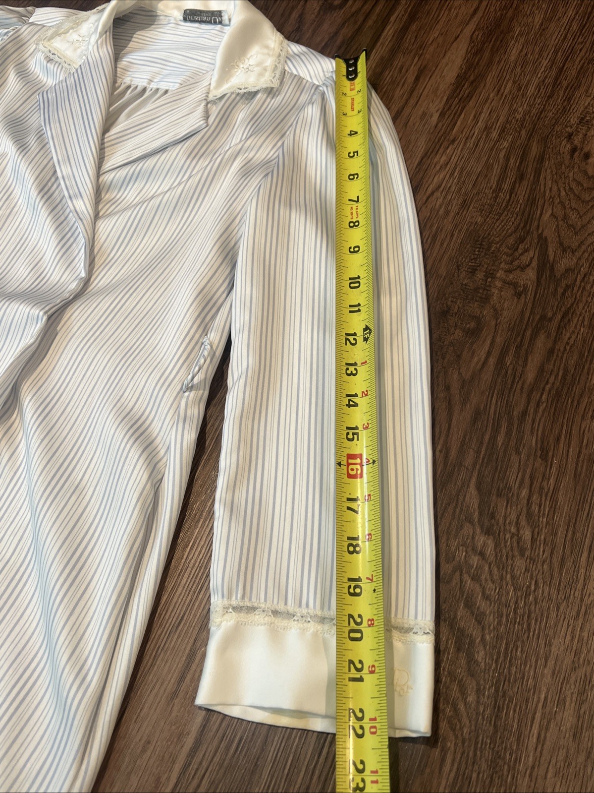 Christian Dior lingerie Long Robe Light Blue Pinstriped READ NOTES VINTAGE